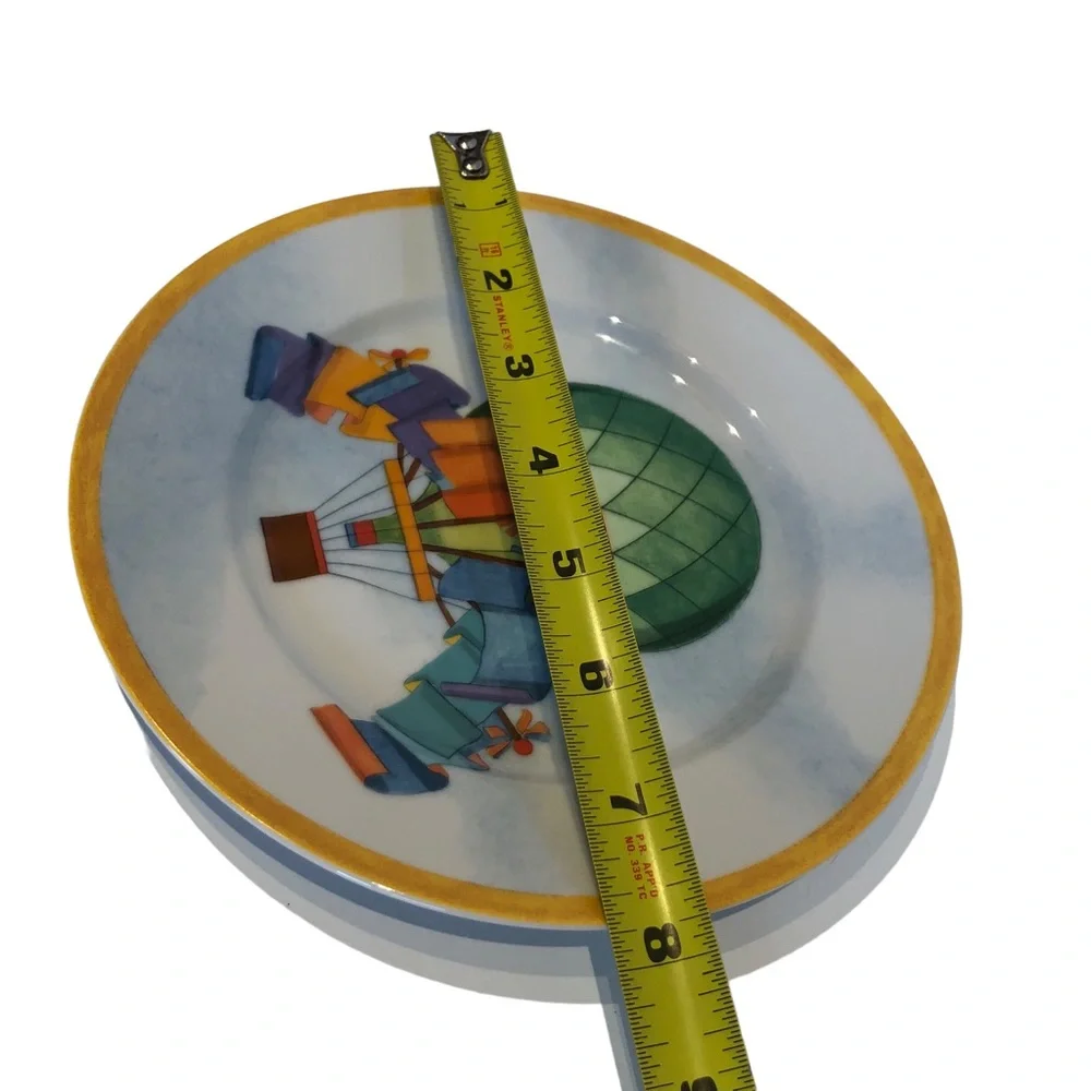 Williams Sonoma Luncheon Plates Hot Air Balloon Salad Porcelain 2 Piece Set 8”